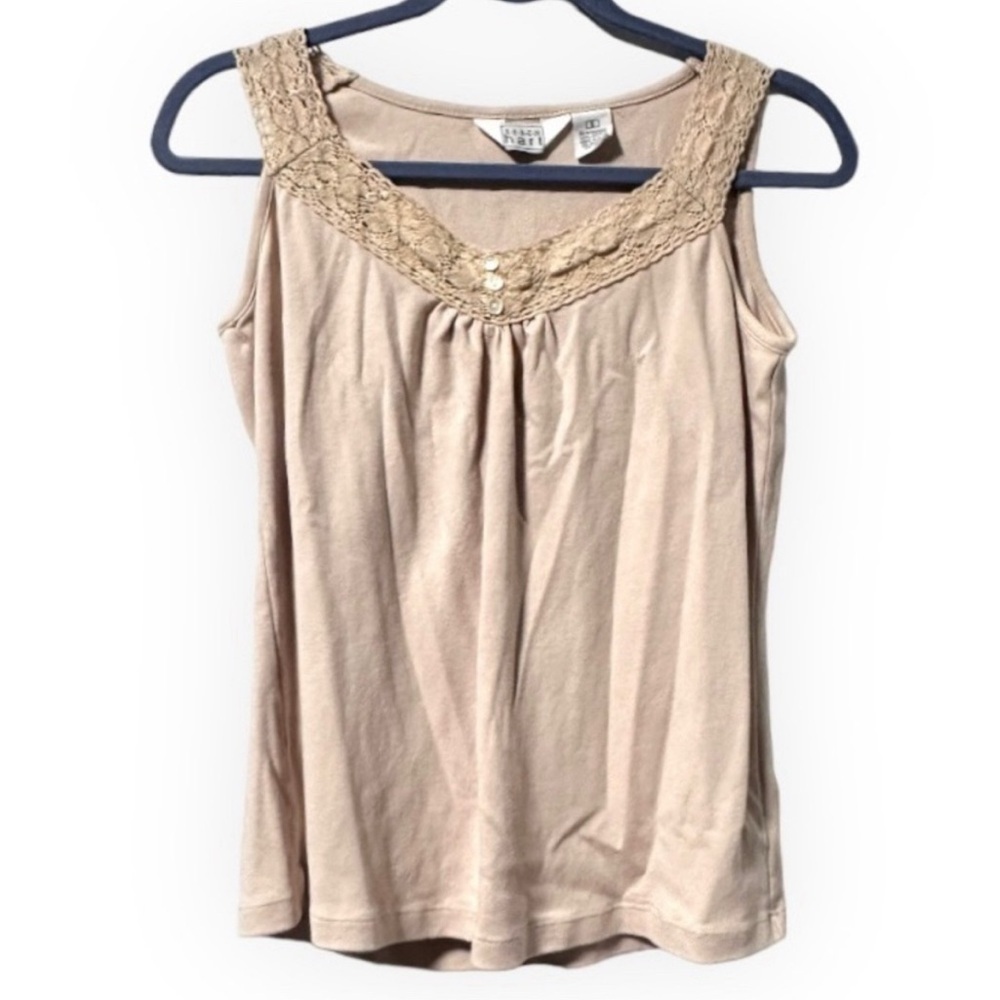 Vintage Keren Hart Beige Lace Tank Top Women’s Size Small Boho Y2K Coquette